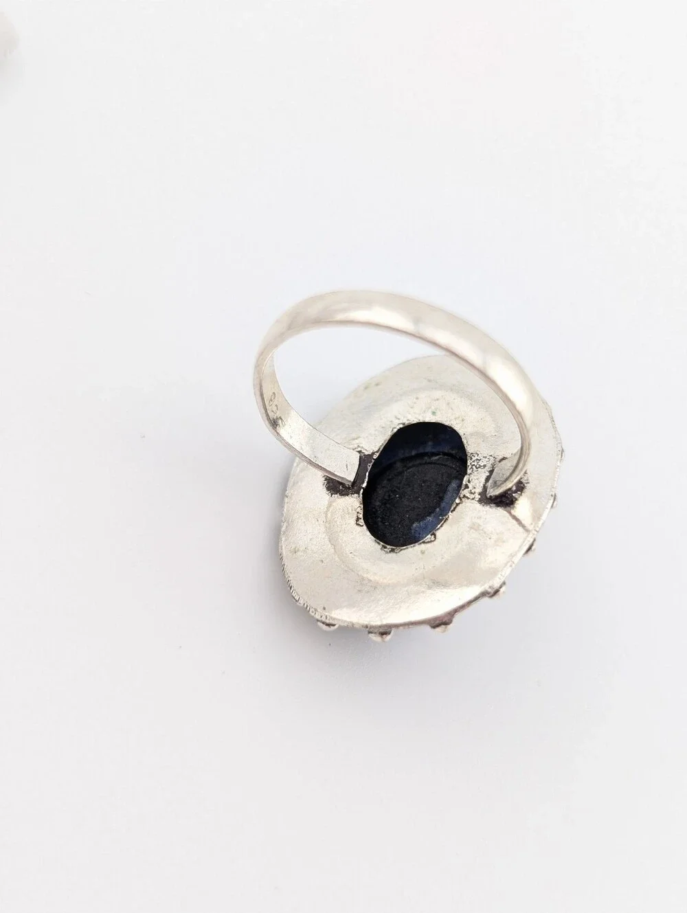 Lapis Blue Oval Statement Ring - Silver Tone Bohemian Jewelry - 7 - H